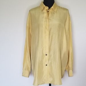 Vintage Compagnie International silk blouse yellow button-front M